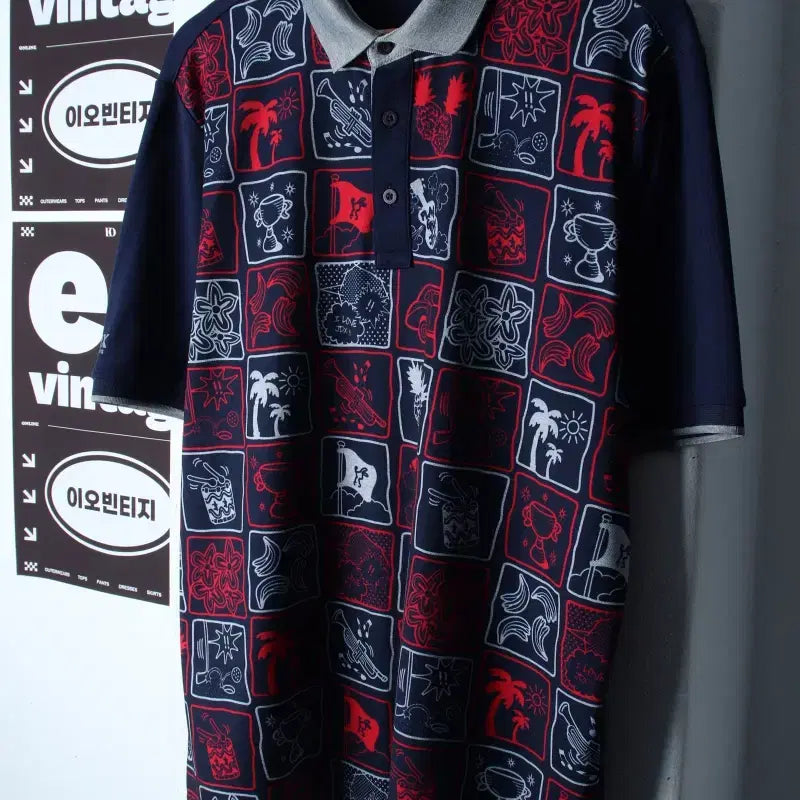 [BUNJANG] JDX Functional Hawaiian Short-Sleeve Polo T-Shirt Navy XL / (XL) JDX 반팔 카라 티셔츠 골프 기능성 네이비 하와이안-H3517