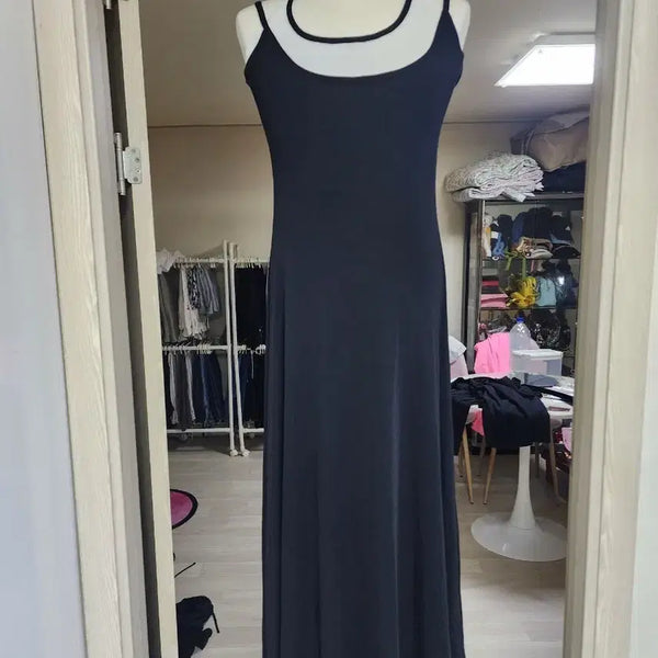 [BUNJANG] Black Ribbed Slip Maxi Dress / 블랙 골지 슬립 롱 원피스    새상품