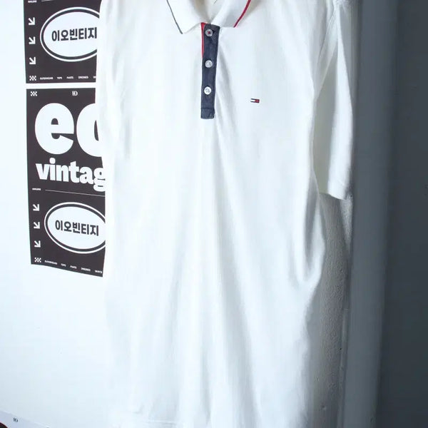 [BUNJANG] Tommy Hilfiger Oversized Collar T-Shirt White / (M-XL) 타미힐피거 반팔 카라 티셔츠 오버핏 화이트-H35184