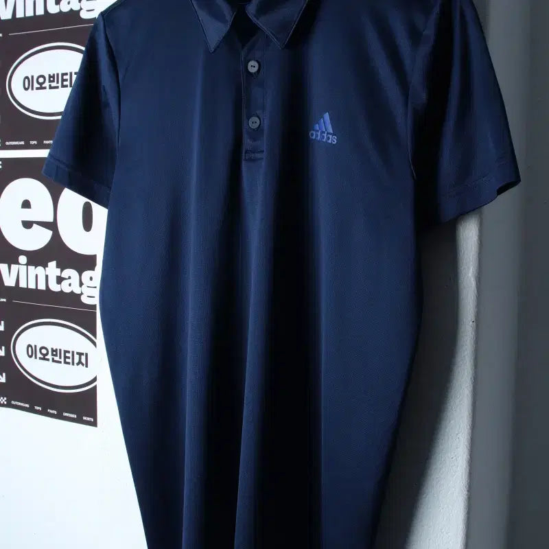 [BUNJANG] Adidas Short-Sleeve Collar T-Shirt Navy (Size XL) / (XL) 아디다스 반팔 카라 티셔츠 기능성 스몰로고 네이비-H35185