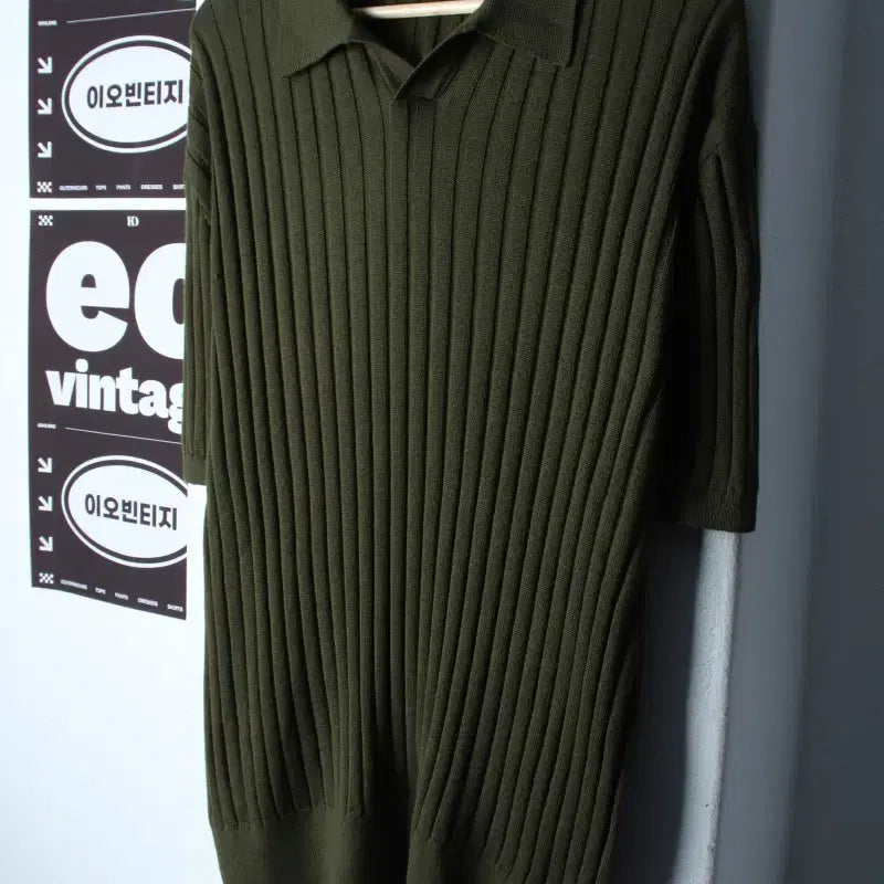 [BUNJANG] SUARE Short Sleeve Polo T-Shirt Knit Stripe Green (L-XL) / (L-XL) 수아레 반팔 카라 티셔츠 니트 스트라이프 그린-H35189