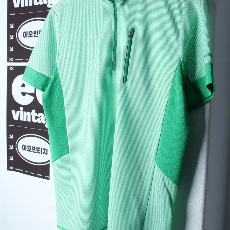 [BUNJANG] Lafuma Short Sleeve Collar T-Shirt Half Zip Functional Green / (M-L) 라퓨마 반팔 카라 티셔츠 반집업 기능성 그린-H35191