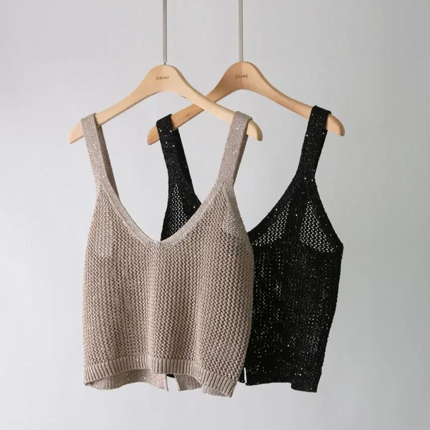 [BUNJANG] Gold Metallic Knit Bustier Vest / 골드 메탈  니트 뷔스티에