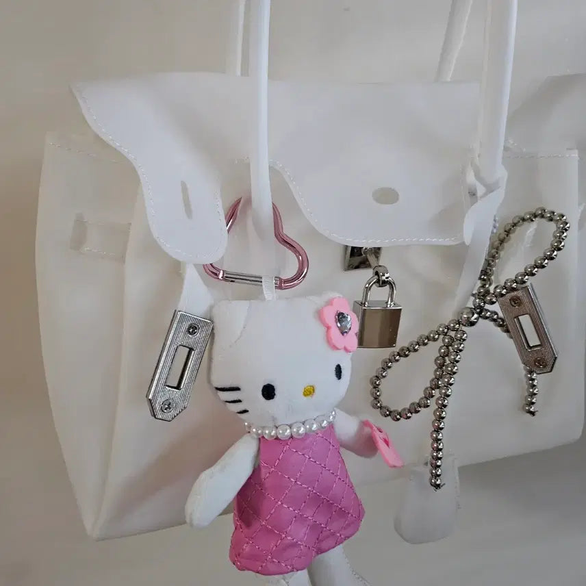 [BUNJANG] White Mini Jelly Bag Set with Kitty Charm / 새상품)화이트 미니 젤리백 키티키링포함 셋트판매 새거
