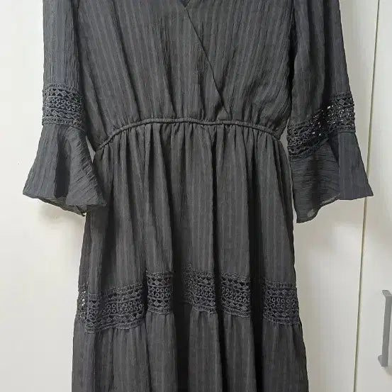 [BUNJANG] Black See-through Shirring Long Dress / 블랙 시스루 셔링 롱 원피스