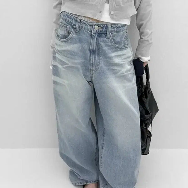 [BUNJANG] Black Up Clubbin Washing Wide Denim Pants / 블랙업 클루번 워싱 와이드 데님팬츠