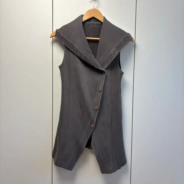 [BUNJANG] Pleatsme Wide Collar Long Vest / 플리츠미 와이드카라 롱 베스트