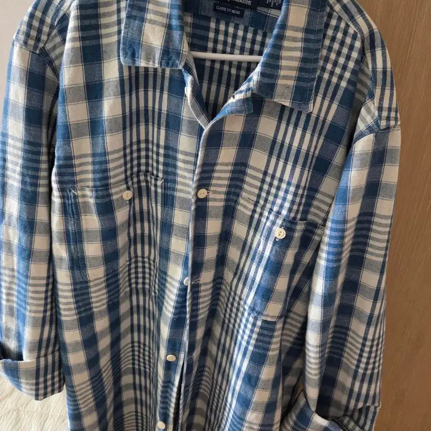 [BUNJANG] Polo Ralph Lauren Indigo Check Linen Work Overshirt M / 폴로 인디고 체크 린넨 워크 오버셔츠