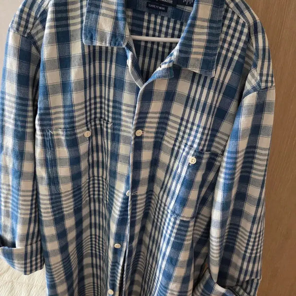 [BUNJANG] Polo Ralph Lauren Indigo Check Linen Work Overshirt M / 폴로 인디고 체크 린넨 워크 오버셔츠
