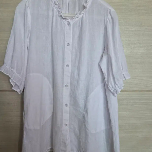 [BUNJANG] Natural Linen White Frill Blouse / 내추럴 린넨 화이트 프릴 블라우스