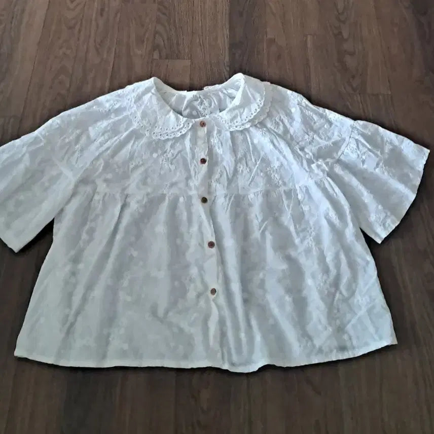 [BUNJANG] Cotton Round Collar Lace Blouse / 둥근카라 면 레이스 블라우스