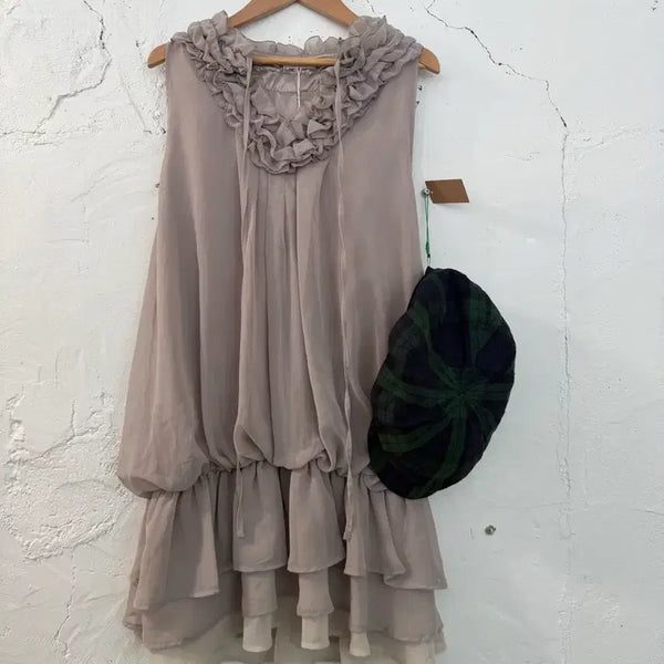 [BUNJANG] Women's Frill Chiffon Dress / 여성 프릴 쉬폰 원피스