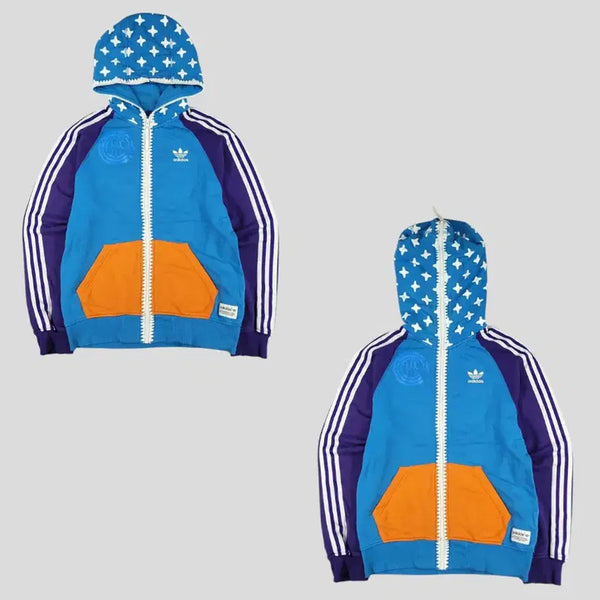 [BUNJANG] Adidas JP Trefoil Logo Star Pattern Raglan Vintage Sweatshirt / 아디다스 JP 블루 멀티컬러 배색 트레포일 로고 스타패턴 레글런 올드스쿨