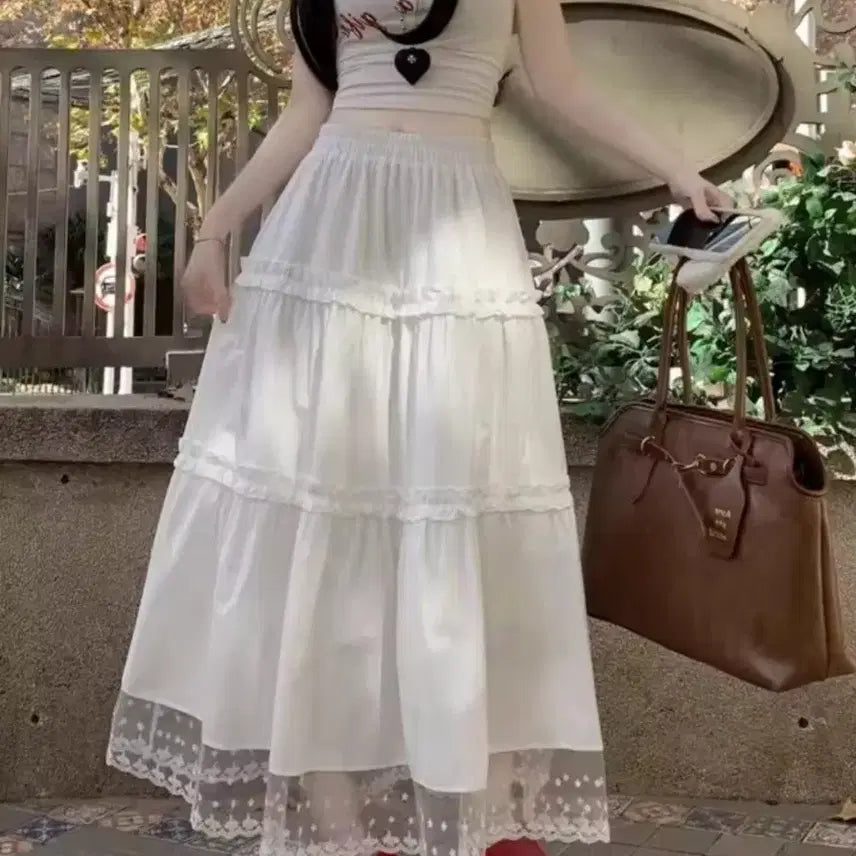 [BUNJANG] White Lace Long Skirt / 새상품) 화이트 레이스 롱 스커트