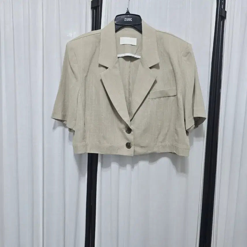 [BUNJANG] Linen Blend Short Sleeve Crop Jacket / 린넨혼방 반팔 크롭자켓 새상품