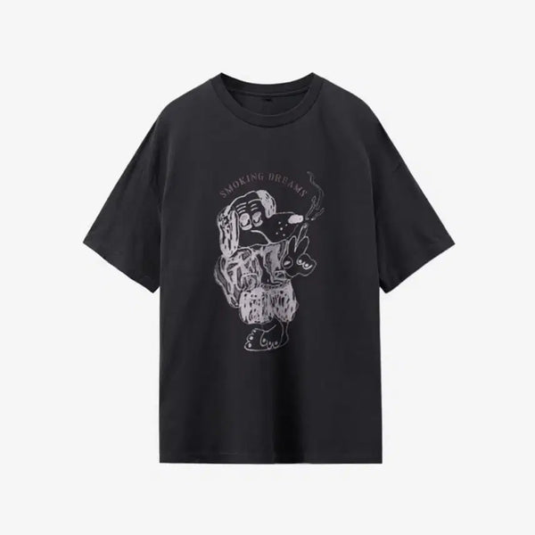 [BUNJANG] Politeu Hank 1/2 Graphic T-Shirt 'Blue Dog' Purple Charcoal / [2]폴리테루 행크 1/2 그래픽 티셔츠 '블루 독' 퍼플 차콜