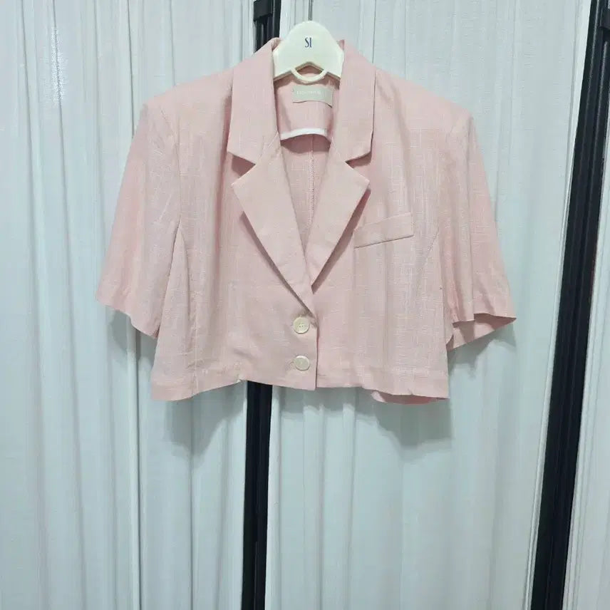 [BUNJANG] Linen Blend Short Sleeve Cropped Jacket / 린넨혼방 반팔 크롭 자켓 새상품