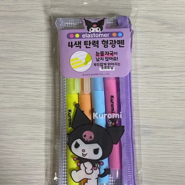 [BUNJANG] Kuromi 4-Color Elastic Fluorescent Pen Set / 쿠로미 4색 탄력 형광펜 세트