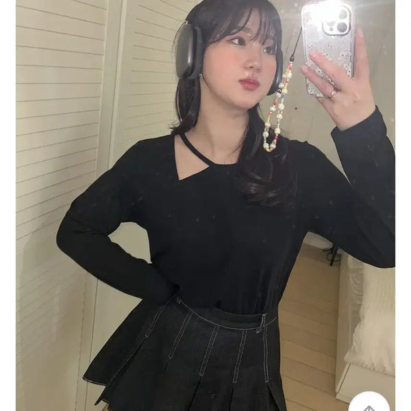 [BUNJANG] Black Shoulder Cut-Out Long Sleeve T-Shirt / 숄더 컷아웃 긴팔 티셔츠 블랙