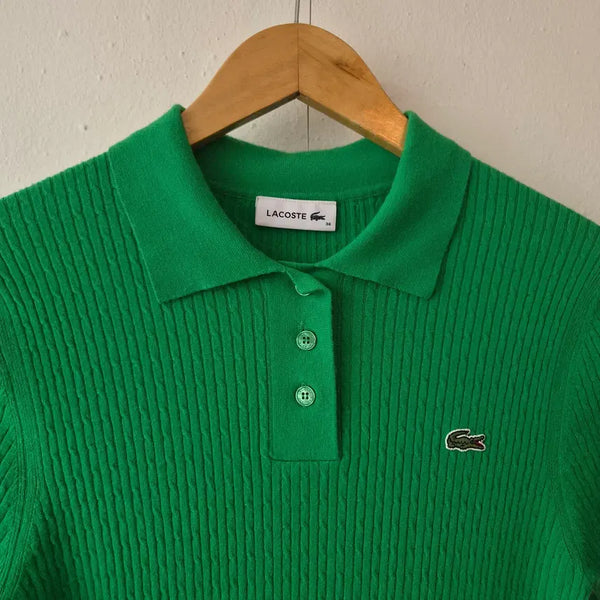 [BUNJANG] Lacoste Women's Cable Knit Short Sleeve Polo Top Green Size 36 / 라코스테 여성 케이블반팔카라니트탑 36사이즈