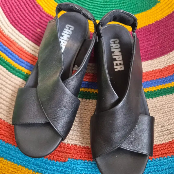 [BUNJANG] Camper Women's Black Balloon Leather Sandals Size 35 / 캠퍼 여성 블랙벌룬가죽샌들 35사이즈