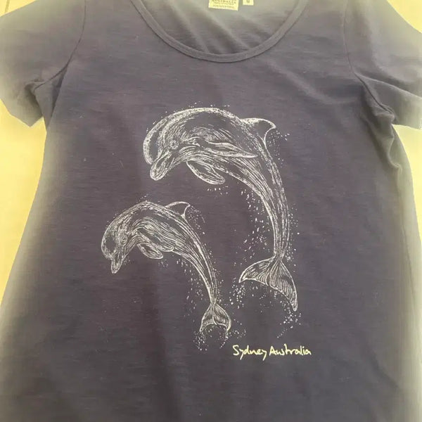 [BUNJANG] Dolphin Print Short Sleeve T-Shirt Navy M / 돌고래 프린트 반팔 티셔츠 네이비