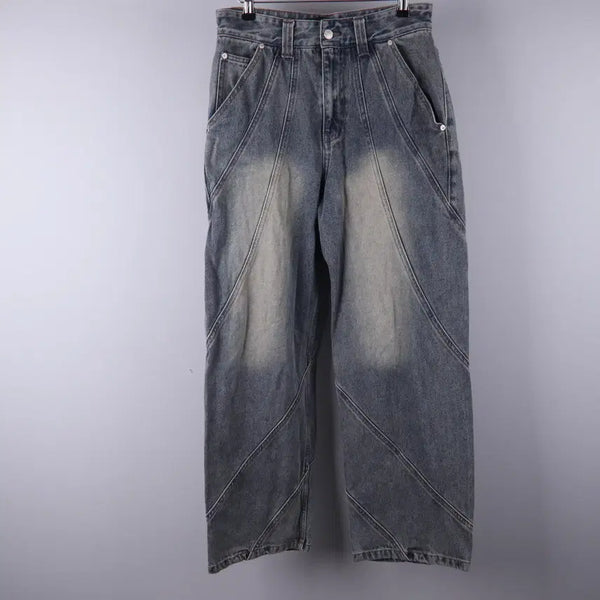 [BUNJANG] THE CROSS Washed Diagonal Cut Denim Pants / THE CROSS 워싱 사선 절개 데님 팬츠 청바지 (S) 5175