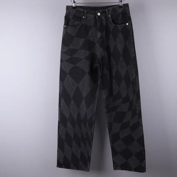 [BUNJANG] NOMANUAL Checkerboard Pattern Denim Pants Black (S) / 노매뉴얼(NOMANUAL) 체커보드 패턴 데님 팬츠 청바지 블랙 (S) 5177