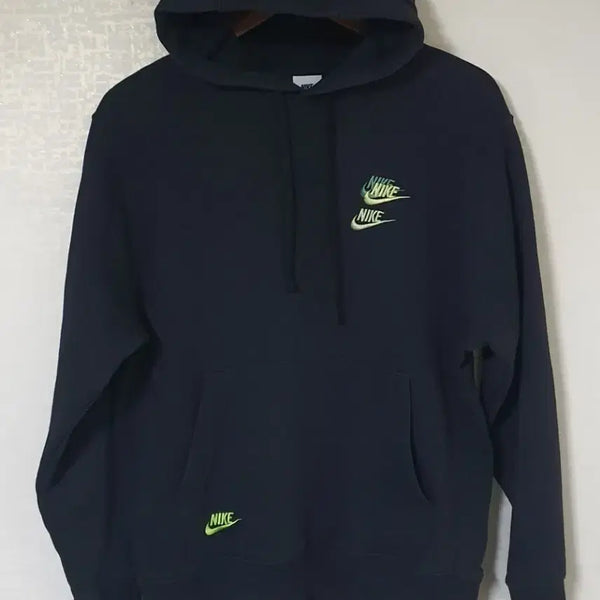 [BUNJANG] Nike Black Lime Logo Hoodie M (95) / 나이키 후드티 블랙 라임 로고 M 95