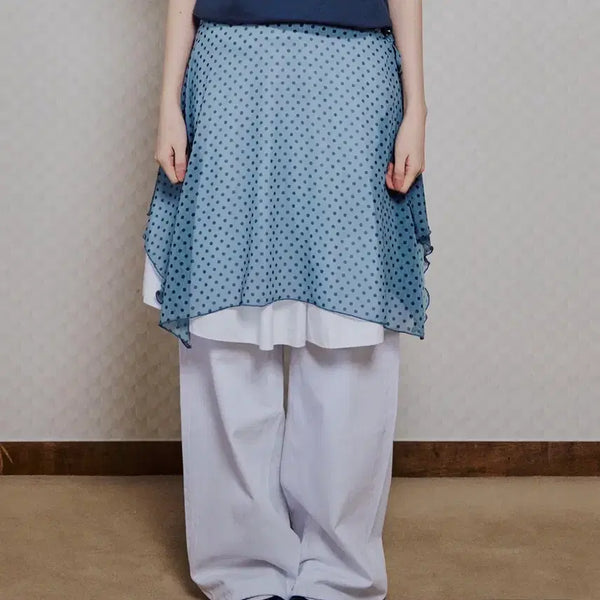 [BUNJANG] ITZA VIBE Sky Blue Dotted Layered Wrap Midi Skirt / 잇자바이브 민트 SKYBLUE DOTTED LAYERED WRAP MIDI SKIRT