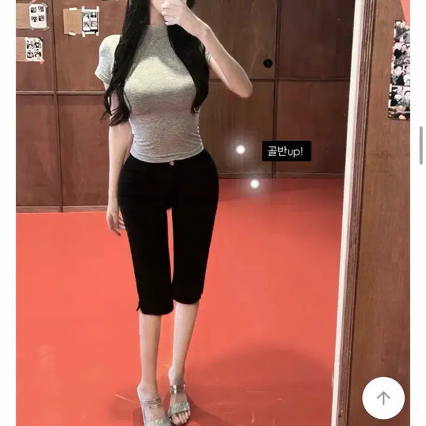 [BUNJANG] Fil-Melange Capri Black M Trousers / 에이블리 필멜란지 카프리 블랙 M