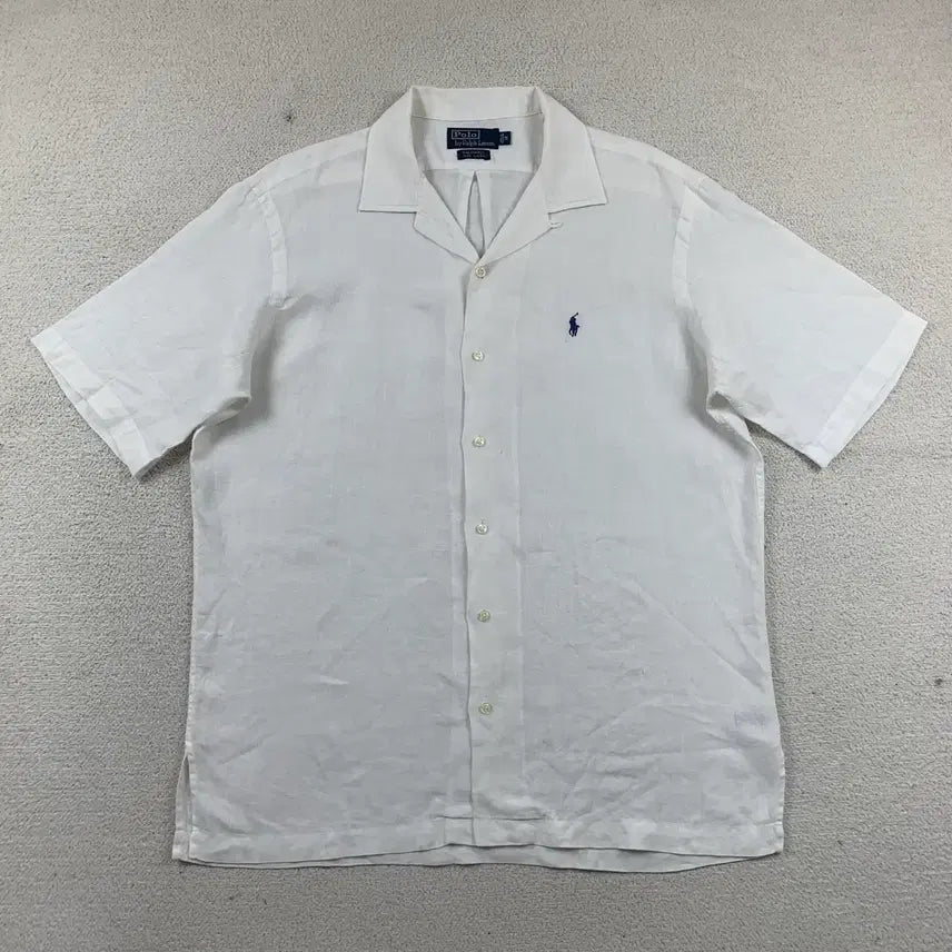 [BUNJANG] Polo Ralph Lauren Caldwell Open Collar Linen Short Sleeve Shirt White / 90s 폴로 랄프로렌 포니로고 CALDWELL 오픈카라 린넨 반팔 셔츠 화이트
