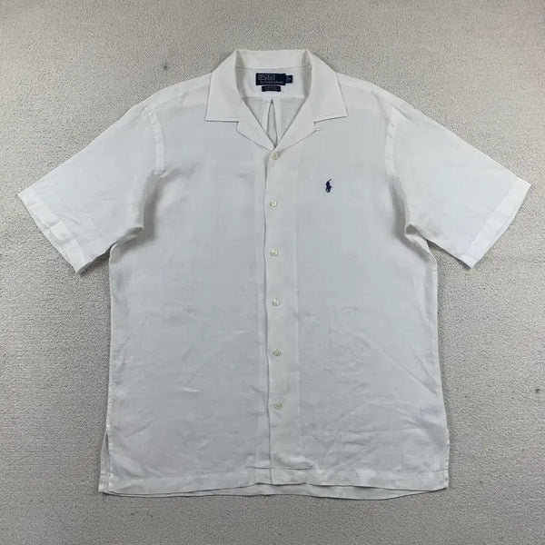 [BUNJANG] Polo Ralph Lauren Caldwell Open Collar Linen Short Sleeve Shirt White / 90s 폴로 랄프로렌 포니로고 CALDWELL 오픈카라 린넨 반팔 셔츠 화이트