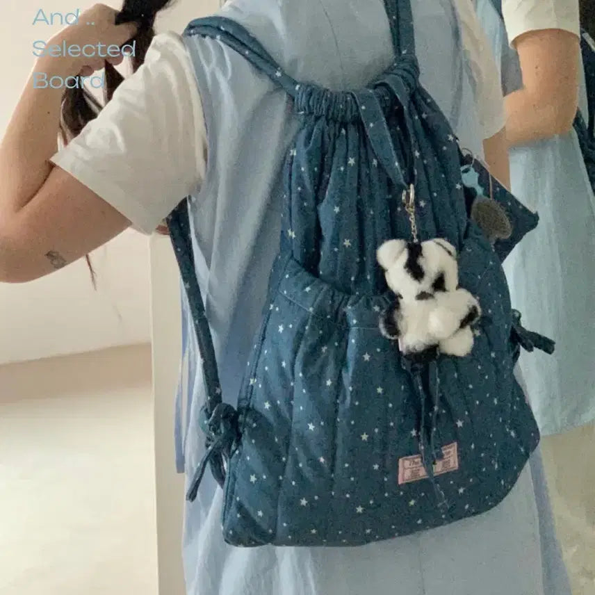 [BUNJANG] Olivet Padded Ribbon String Bag Denim / (미착용) 올리베 패디드 리본 스트링백 데님 padded ribbon string bag denim