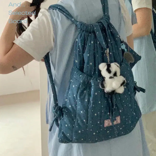 [BUNJANG] Olivet Padded Ribbon String Bag Denim / (미착용) 올리베 패디드 리본 스트링백 데님 padded ribbon string bag denim