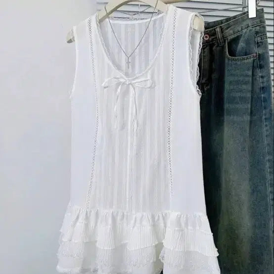 [BUNJANG] Lace Layered Sleeveless Top / 레이스 레이어드 슬리브리스