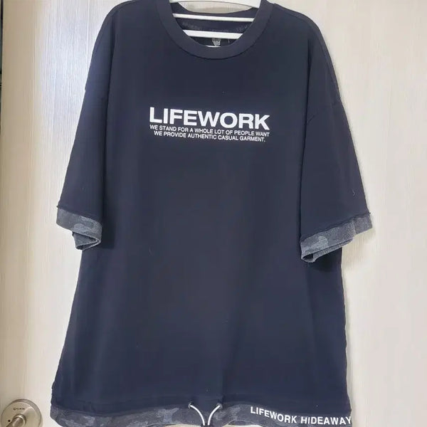 [BUNJANG] Life Work French Bulldog Short Sleeve T-Shirt Black / 라이프워크  블랙 프렌치 블독 반팔티