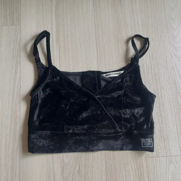 [BUNJANG] Mischief Velvet Bustier Sleeveless Top Black / 미스치프 뷔스티에 슬리브리스