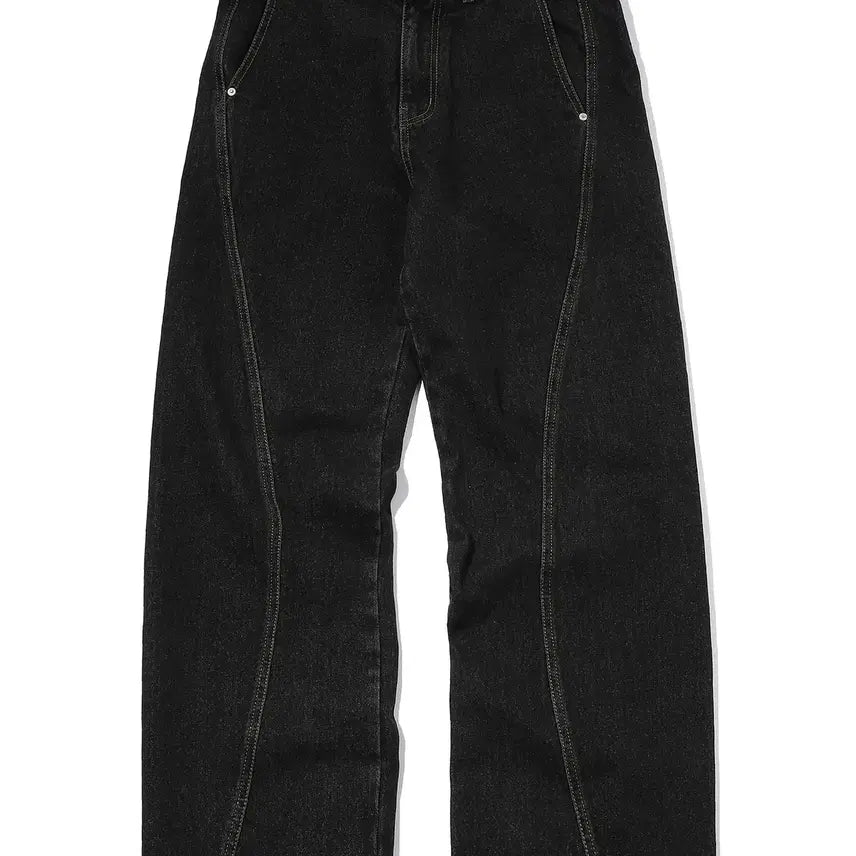 [BUNJANG] Compagno Curved Wide Denim Pants Black / 꼼파뇨 커브드 와이드 데님 팬츠 블랙