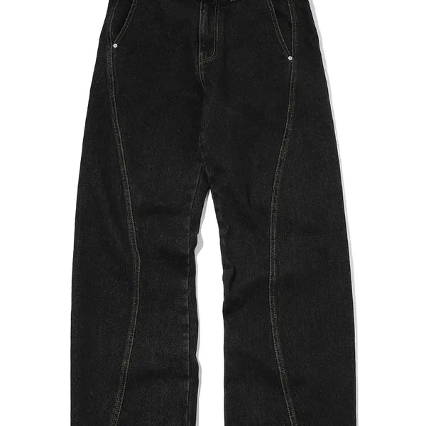 [BUNJANG] Compagno Curved Wide Denim Pants Black / 꼼파뇨 커브드 와이드 데님 팬츠 블랙