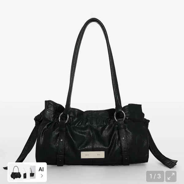 [BUNJANG] Matinkim Shirring Tie Buckle Shoulder Bag Black / 마땡킴 1번 착용