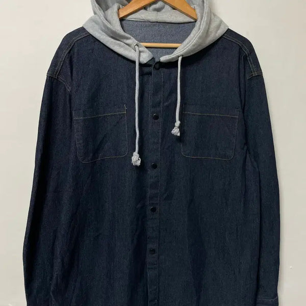 [BUNJANG] Indigo Spandex Denim Loose Fit Hooded Denim Jacket / 100-110 인디고 스판 데님 루즈핏 후드 청자켓