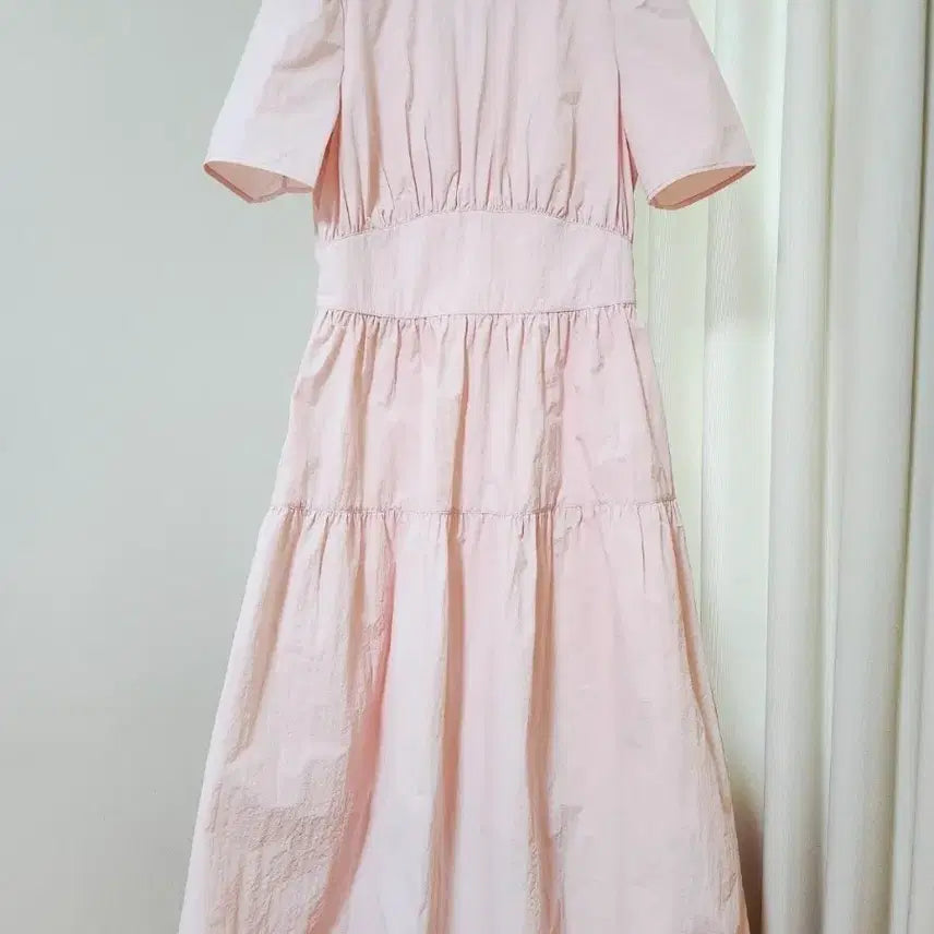 [BUNJANG] DEKAVV Pink Puff Sleeve Tiered Long Dress / 데카브 DEKAVV 바스락 핑크 퍼프 롱원피스