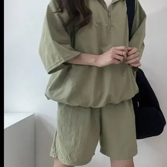[BUNJANG] Khaki Oversized Half-Sleeve Set / 카키색 오버핏 반팔 셋업