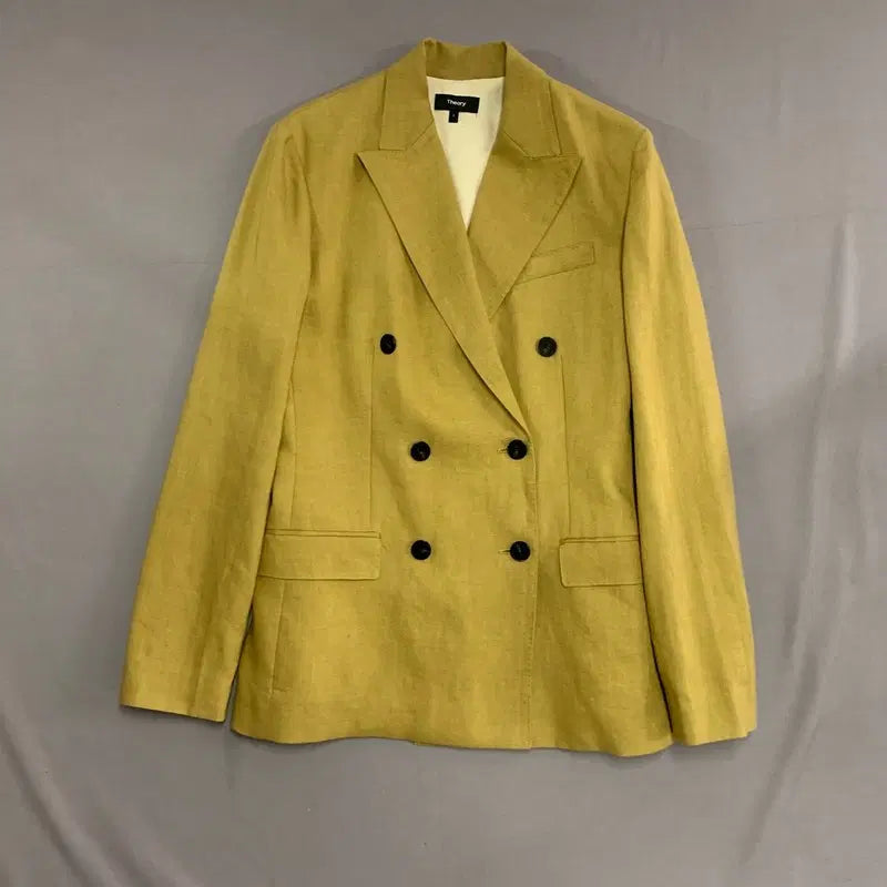 [BUNJANG] Theory 100% Linen Double Button Blazer Jacket / 2 THEORY 띠어리 린넨 100 더블 버튼 블레이저 자켓