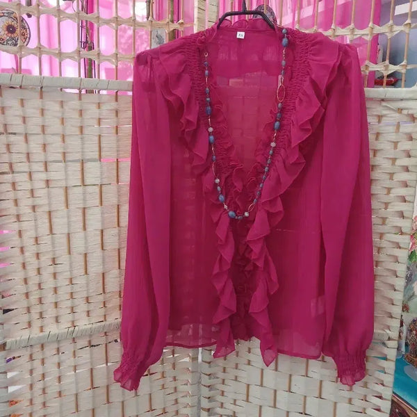 [BUNJANG] Chiffon Blouse and Long Necklace Set / 쉬폰블라우스와 롱목걸이 세트