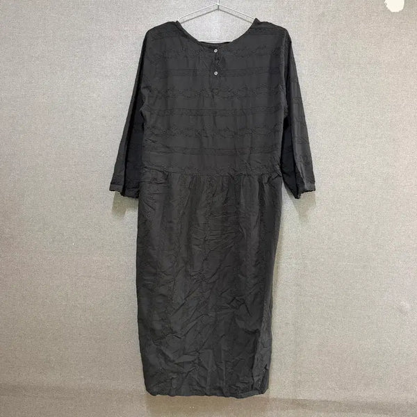 [BUNJANG] F Embroidered Long Dress Black BO2378 / F 여성 자수 롱 원피스 블랙 BO2378