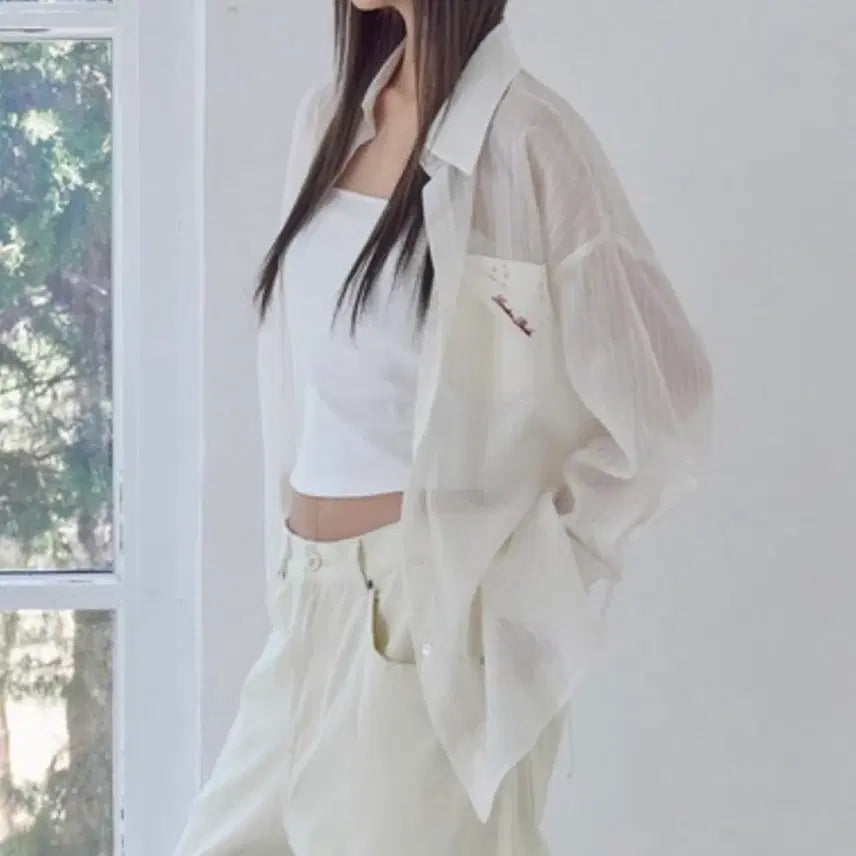 [BUNJANG] London Dada Lace Tencel Stripe Shirt Ivory Small / 런던다다 레이스 텐셀 스트라이프 셔츠 아이보리 스몰