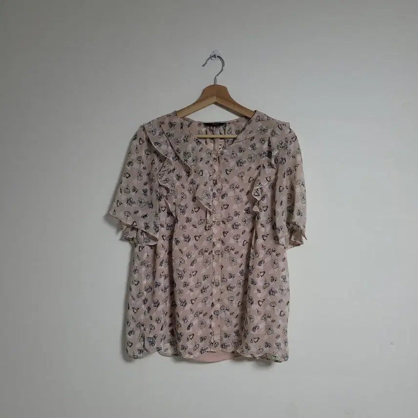 [BUNJANG] HAZZYS Floral Ruffle Blouse Shirt / (95) HAZZYS 헤지스 꽃무늬 프릴 블라우스 셔츠