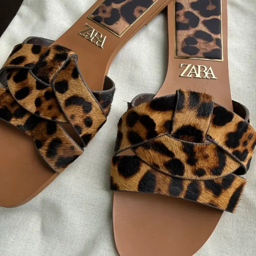 [BUNJANG] Zara Animal Pattern Suede Leather Flats / 자라 애니멀패턴 레더 플랫